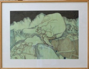Alcorlo Manuel 1995, pesadiellu, dibujo carboncillo y acuarela cartulina, enmarcado, dibujo 49x69 cms. y marco 69x89 cms (4)