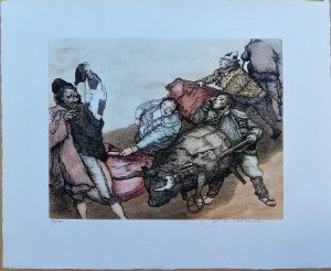 Alcorlo Manuel, El toro de Julito, grabado aguafuerte aguatinta color, edición 175 ejemplares, numerado y firmado a lápiz, plancha 34x43,50 cms. y papel 51x62 cms.  (1)