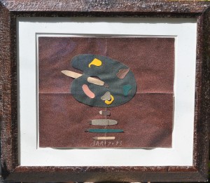 Arroyo Eduardo 1973, Paleta de pintor, técnica mixta y collage papel lija, enmarcado, obra 46x56 cms.  y marco  76x88 cms.  (4)