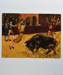 Luis García Ochoa - "Grana y Oro, Banderillas" grabado aguafuerte color