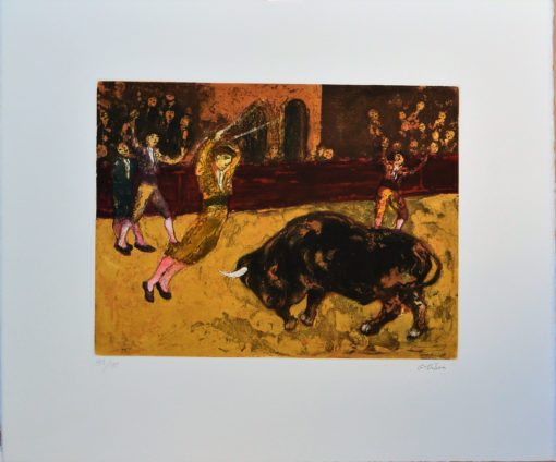 Luis García Ochoa - "Grana y Oro, Banderillas" grabado aguafuerte color