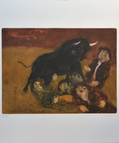 Luis García Ochoa - "Grana y Oro, La cogida" grabado aguafuerte color