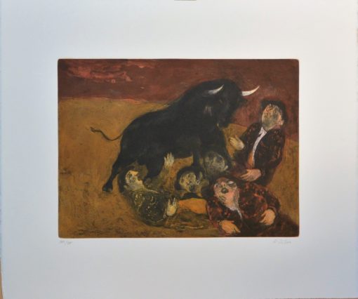Luis García Ochoa - "Grana y Oro, La cogida" grabado aguafuerte color