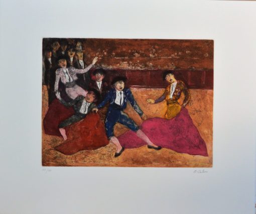 Luis García Ochoa - "Grana y Oro, La cuadrilla" grabado aguafuerte color