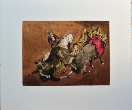 Luis García Ochoa - "Grana y Oro, embestida" grabado aguafuerte color