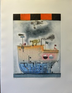 Lorenzo Antonio 1984, Trama dos, Barco, grabado aguafuerte color, ed 170 ej. numerado y firmado a lápiz, plancha 44x33 cms. y papel 67x50 cms.  (10)