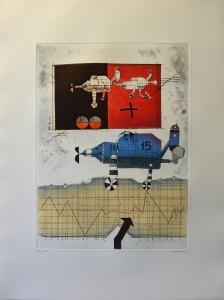 Lorenzo Antonio 1984, Trama uno, Máquina azul, grabado aguafuerte color, ed 170 ej. numerado y firmado a lápiz, plancha 44x32,50 cms. y papel 67x50 cms.  (3)
