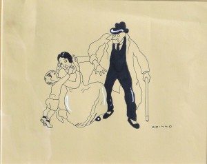 Opisso Ricard, Cosas de familia, dibujo tinta china papel, enmarcado, dibujo 23x29 cms. y marco 38,50x51 cms.  (2)
