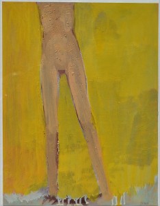 Pagola Javier 2011, piernas y fondo amarillo, acrílico cartulina, enmarcado, pintura 35x25 cms. y marco 52x42 cms (7)