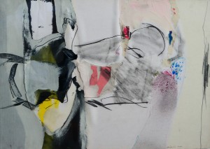 bonifacio 1970, composición sin título, pintura técnica mixta y collage cartulina, enmarcado, pintura 69x48 cms. y marco 93x72,50 cms.  (10)
