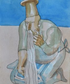 Manuel Alcorlo - "Oración" dibujo tinta y acuarela cartulina, enmarcado