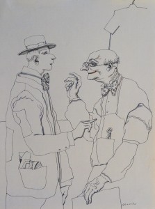 Alcorlo Manuel, Conversación con el sastre, dibujo tinta papel, 32x24 cms.   (6)