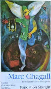 Chagall Marc, Le Jongleur, cartel original exposición en Fondation Maeght en 1984,  74x43,50 cms.  (2)