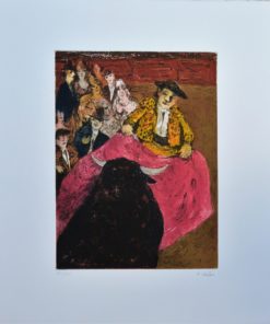 Luis García Ochoa - "Grana y Oro, Llamando al toro" grabado aguafuerte color