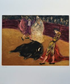 Luis García Ochoa - "Grana y Oro, muerte del toro" grabado aguafuerte color