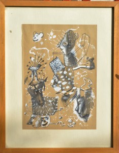 Pagola Javier 1992, personajes en la verbena, dibujo técnica mixta papel, enmarcado, dibujo 29x20,50 cms. y marco 42x33 cms.   (4)