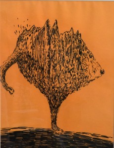 Pagola Javier 2008, animal imaginario, dibujo técnica mixta papel, enmarcado, dibujo 65x50 cms. y marco 76x51 cms.   (20)