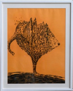 Pagola Javier 2008, animal imaginario, dibujo técnica mixta papel, enmarcado, dibujo 65x50 cms. y marco 76x51 cms.   (22)