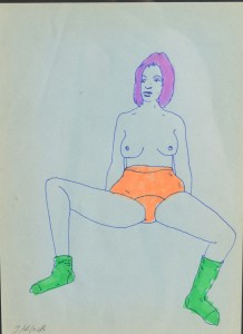 Pagola Javier Calcetines verdes, dibujo tinta y acuarela papel, enmarcado, dibujo 16x21,50 cms. y marco 29x23 cms.  (3)