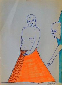 Pagola Javier, La falda naranja, dibujo tinta y acuarela papel, enmarcado, dibujo 21,50x15,50 cms. y marco 34,50x25,50 cms (12)
