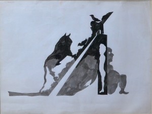 castillo jorge 1972 Berlin toro subiendo una escalera, dibujo tinta china al pincel, enmarcado, dibujo 57,2x76,2 cms. y marco 77x95 cms.    c 1200 (5)