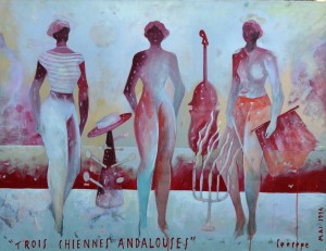 ceesepe 1994 trois chiennes andalouses, pintura oleo lienzo, 89x116 cms. (2)