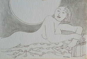 Alcorlo Manuel, La modelo en reposo, dibujo tinta y aguada papel, 15,50x23 cms.    (1)