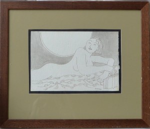 Alcorlo Manuel, La modelo en reposo, dibujo tinta y aguada papel, enmarcado, dibujo 15,50x23 cms. y marco 33x39,50 cms.  (2)