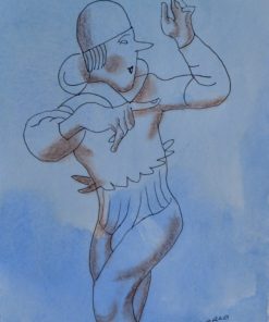Manuel Alcorlo - "Paje divertido" dibujo tinta y acuarela cartulina, enmarcado