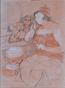 Alcorlo Manuel, Reflexión en el camerino, dibujo tinta y pastel papel, 28x21 cms.   (5)
