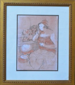 Alcorlo Manuel, Reflexión en el camerino, dibujo tinta y pastel papel, enmarcado, dibujo 28x21 cms.  y marco 45x39 cms.  (5)