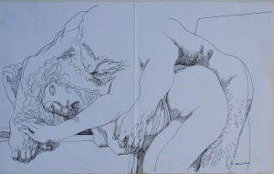 Alcorlo Manuel, Violación mitológica, dibujo tinta papel, enmarcado, dibujo 21x33 cms. y marco 38,50x50 cms. (9)