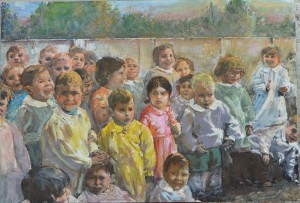 Juan Vicente Barrio Juanvi, Niños del colegio,  pintura oleo sobre fotografía, 64x94 cms.   (2)