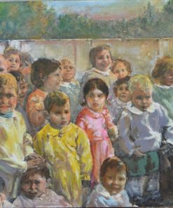 Juan Vicente Barrio, Juanvi - "Niños del colegio" pintura oleo sobre fotografía