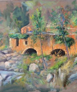 Juan Vicente Barrio, Juanvi - "Paisaje con molino de agua" pintura oleo tablex, enmarcado