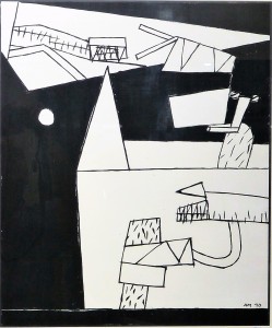 Moya Adrián, Composición abstracta III, tinta china papel, enmarcado, 64x55 cms (1) - copia