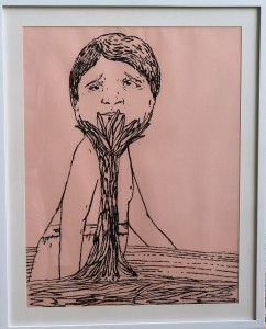 Pagola Javier 2008, Baño de algas, dibujo técnica mixta papel, enmarcado, dibujo 65x50 cms. y marco 76x51 cms.   (22)