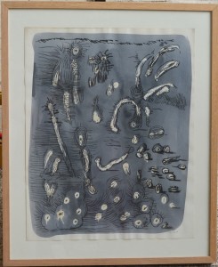 Pagola Javier 2008, figuras en la ciénaga, dibujo técnica mixta papel, enmarcado, dibujo 65x52 cms. y marco 80x66 cms.   (28) 600