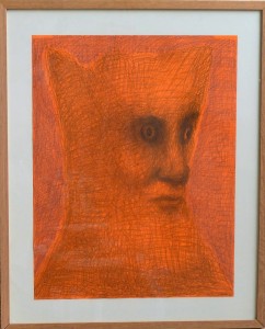 Pagola Javier 2008, rostro naranja emergente, dibujo técnica mixta papel, enmarcado, dibujo 65x50 cms. y marco 80x66 cms.   (11)