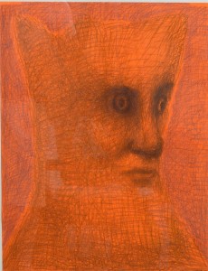 Pagola Javier 2008, rostro naranja emergente, dibujo técnica mixta papel, enmarcado, dibujo 65x50 cms. y marco 80x66 cms.   (8)