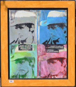 Psaier Pietro, Dennis Hopper, serigrafía sobre lienzo retocada a mano, numerado 11-25, enmarcado, serigrafía 61x51 cms. y marco 75x65 cms.  (2)