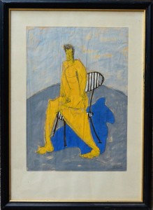 ortega olmo enrique 1982, Hombre sentado, técnica mixta cartulina, enmarcado, pintura 70x50 cms. y marco 101x73 cms.  (8)