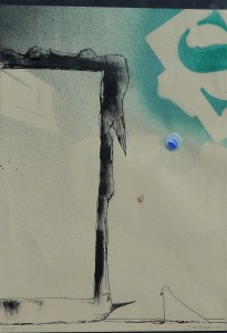 pagola javier 2010 cielo verde, dibujo tinta y collage papel, enmarcado, dibujo 29,50x21 cms y marco 47,50x37,50 cms. (8)