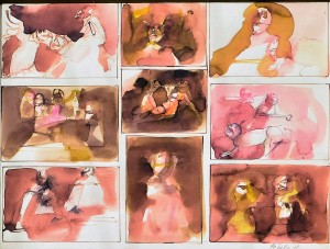 pelayo orlando 1972, Anales apócrifos, acuarela papel, enmarcado, pintura 48x63 cms. y marco 68x83 cms.  (1)