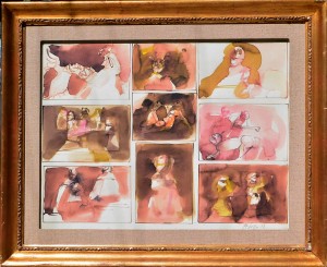 pelayo orlando 1972, Anales apócrifos, acuarela papel, enmarcado, pintura 48x63 cms. y marco 68x83 cms.  (6)