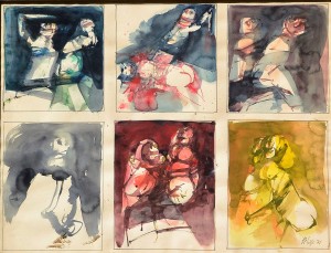 pelayo orlando 1972, Cartel del crimen, acuarela papel, enmarcado, pintura 48x63 cms. y marco 68x83 cms. (4)