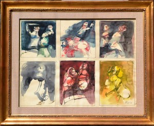 pelayo orlando 1972, Cartel del crimen, acuarela papel, enmarcado, pintura 48x63 cms. y marco 68x83 cms. (5)