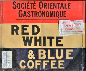 psaier pietro red white & blue cofee, técnica mixta y collage cartulina, enmarcado, pintura 48x58 cms. y marco 61x71 cms.  (4)