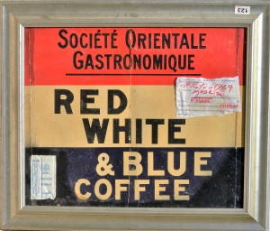 psaier pietro red white & blue cofee, técnica mixta y collage cartulina, enmarcado, pintura 48x58 cms. y marco 61x71 cms.  (5)