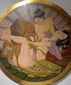 Fernando Bellver - "Shunga art series, Pulpo" pintura oleo sobre tablero dm circular, enmarcado